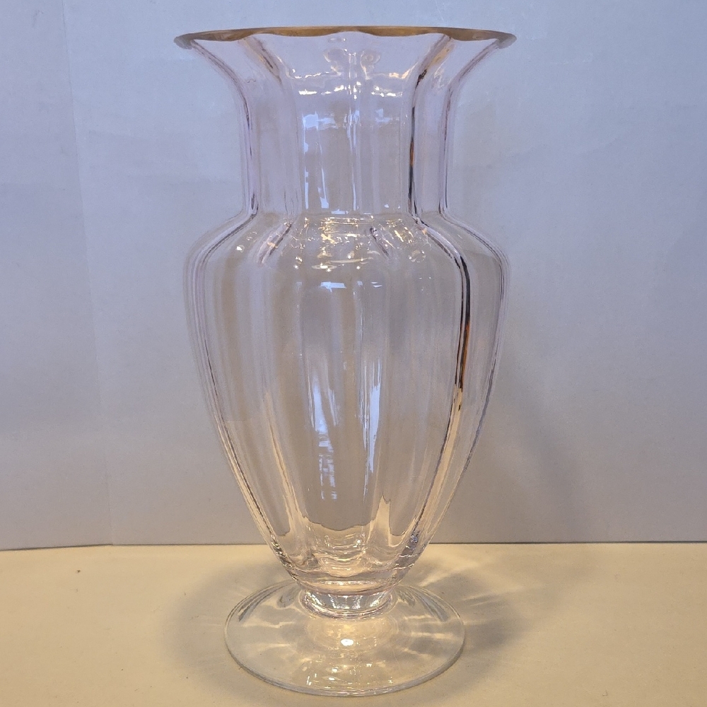 Vintage 1930's Tiffin Soft Pink Glass Footed Optic Panel Vase